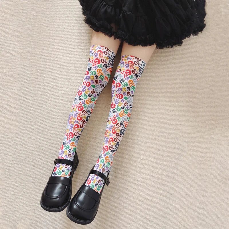 Fun Skull Pattern Women's Long Stockings Fashion Printing Trend Qme style3 One Size