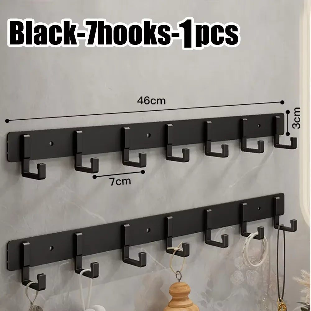 Stable Load Aluminum Alloy Wall Hook Firm Adhesion for Gym Sports Towel Small Fitness Gear Daily Wall Hanging Arrangement Qme Black-7hooks-1pcs
