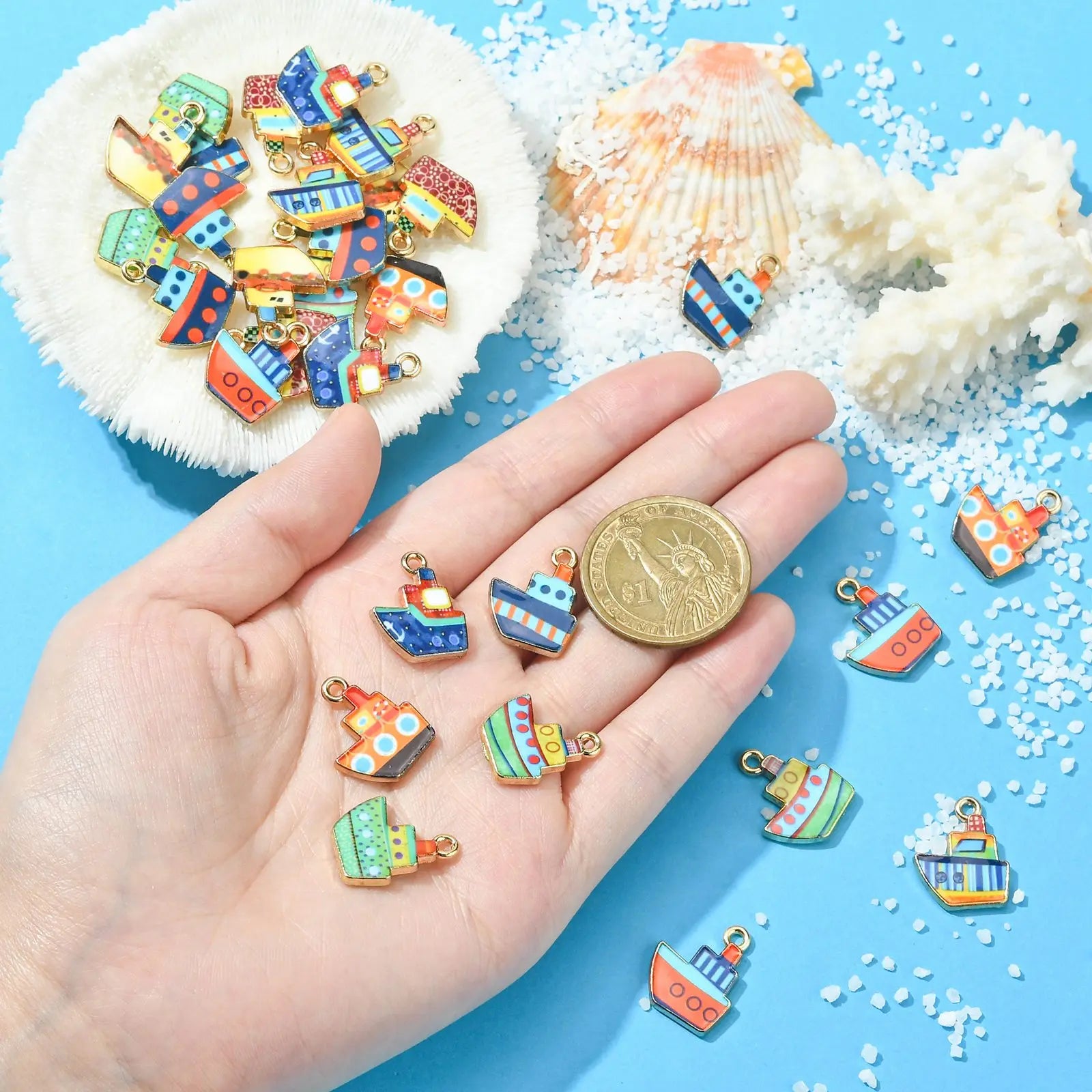 PandaHall 30Pcs 10 Styles Nautical Ship Charms Sea Journey Enamel Cruise Charms for DIY Craft Jewelry Making Supplies Qme