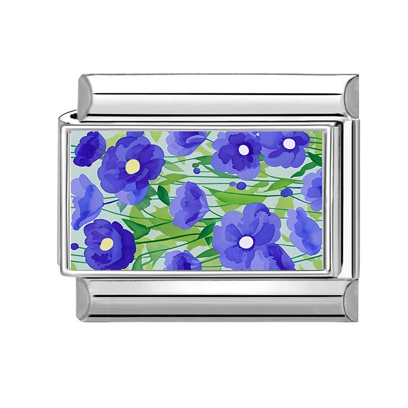 Fashion 3D Pattern Grapefruit Blue Flowers Piano Italian Charm Links Fit 9mm Stainless Steel Bracelet Jewelry DIY Making Beads Qme Style 31