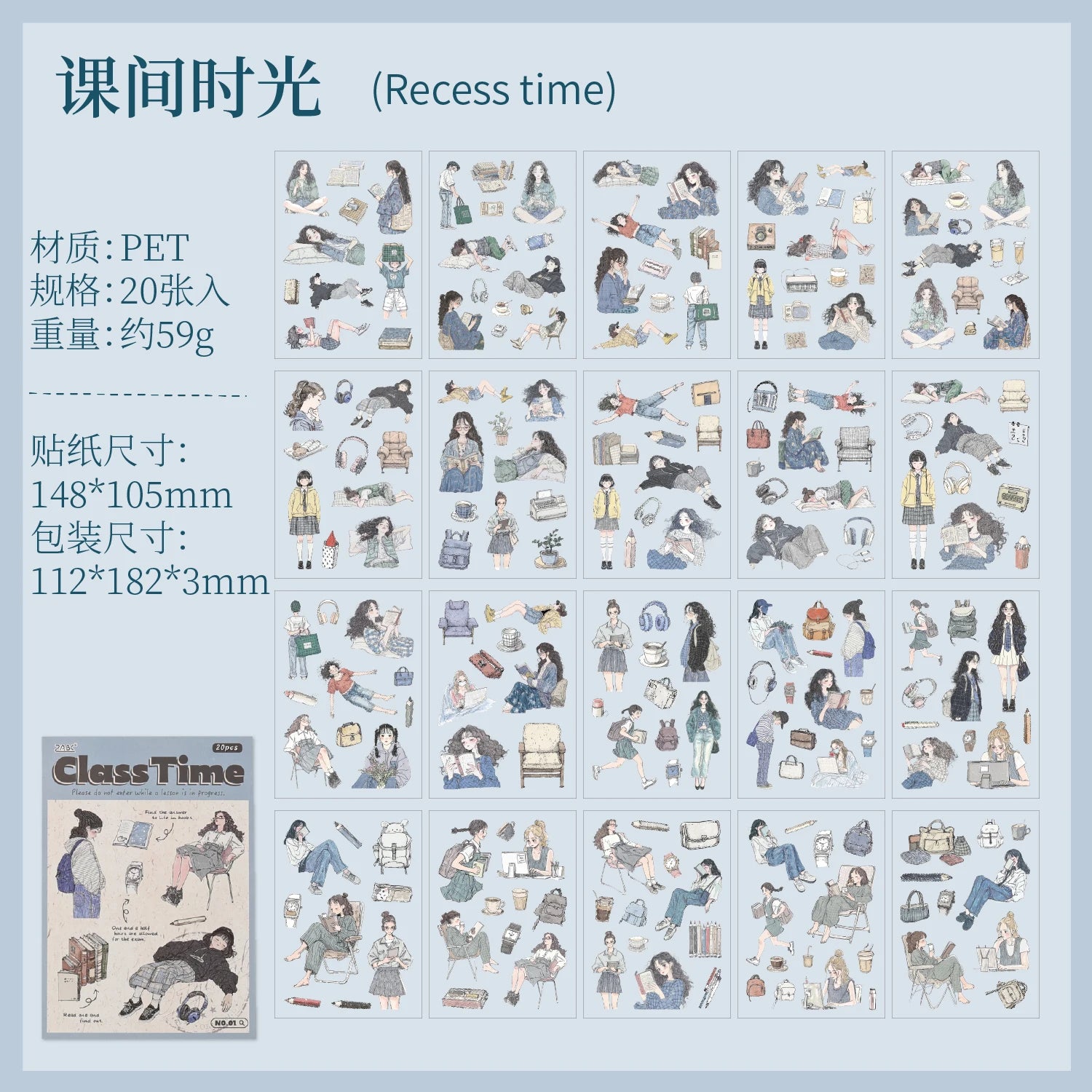20 Sheets PET Die cut Stickers book Cartoon girl characters Decorative handmade Craft Material Diary Album Scrapbooking Supplies Qme C