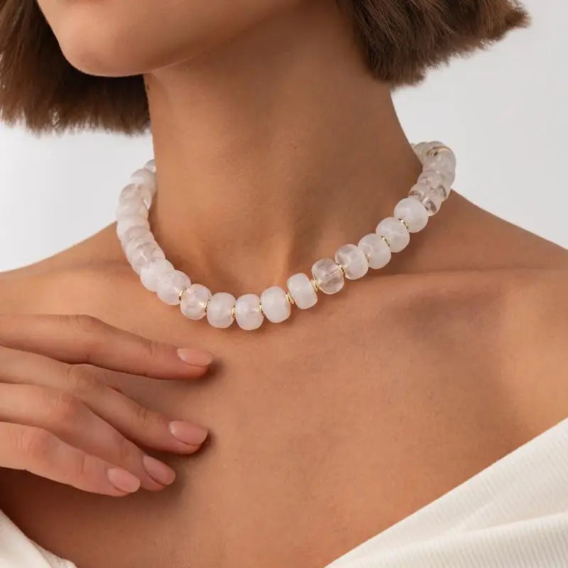 Y2K Colorful Smudging Resin Beads Chain Necklace For Women Trend Collares Vintage Clavicle Chain Party Jewelry Qme A9