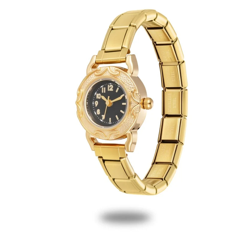 Women's Men DIY Italian Elastic Charm Stainless Luxury Zircon Round