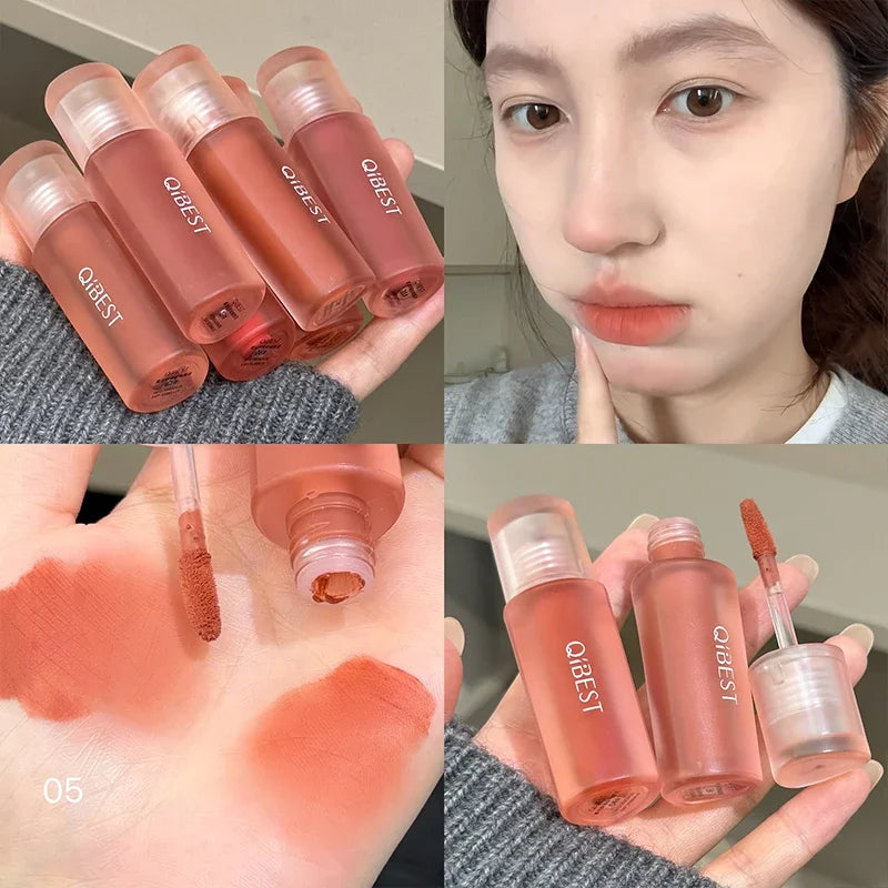 Qibest 6 Colors Velvet Matte Liquid Lipstick Long-Lasting Waterproof Lip Mud Sexy Red Lipgloss Beauty Women Cosmetics Lip Tint Qme 05