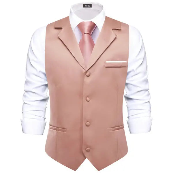 Lapel Vest with Tie Handkerchief Cufflinks Apricot Sleeveless Daily Formal Waistcoat Lilac Pink Beige Salmon Wedding Business Qme MJDJ3390 XXXL