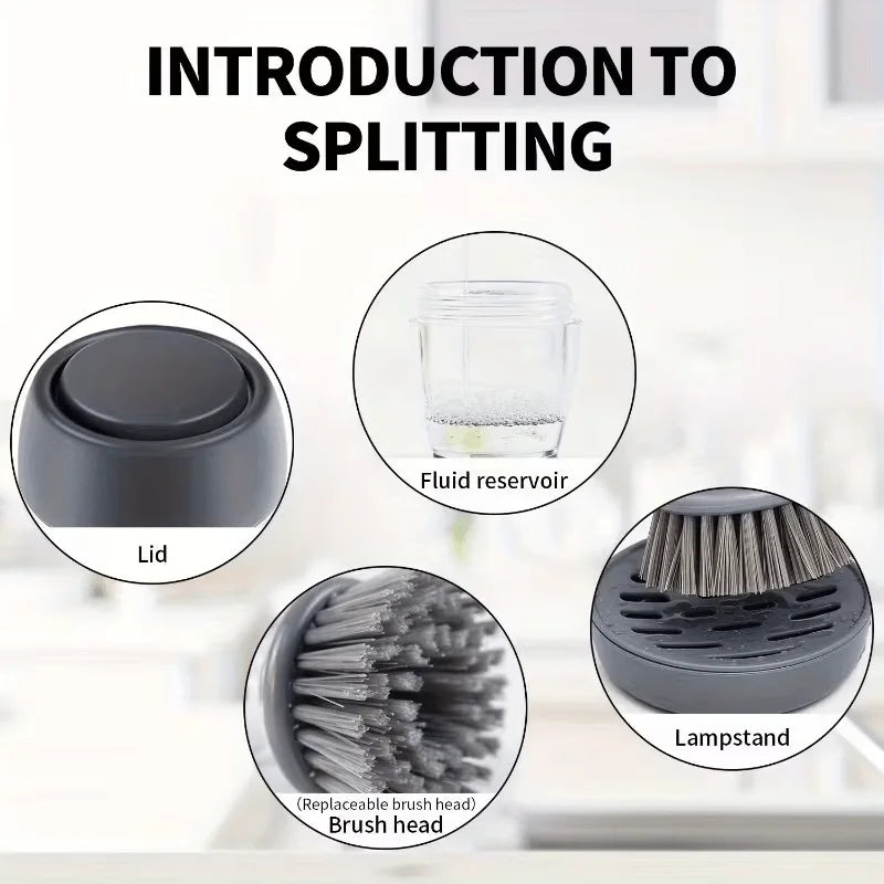 Dishwashing Brush With Soap Dispenser, Kitchen Scrub Brush Suitable For Dishes, Pans, Sinks, Cleaning With Holder Set Qme