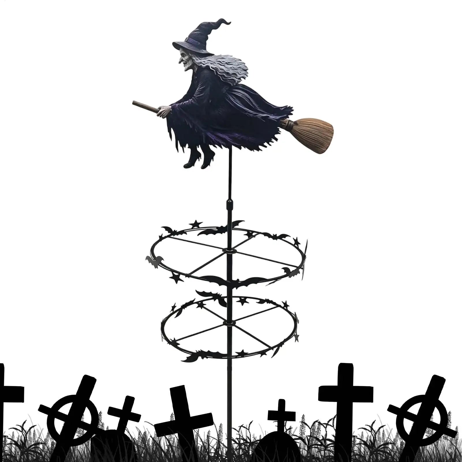 Halloween Garden Spinner 2D Flat Metal Decorative Yard Art Stake Qme