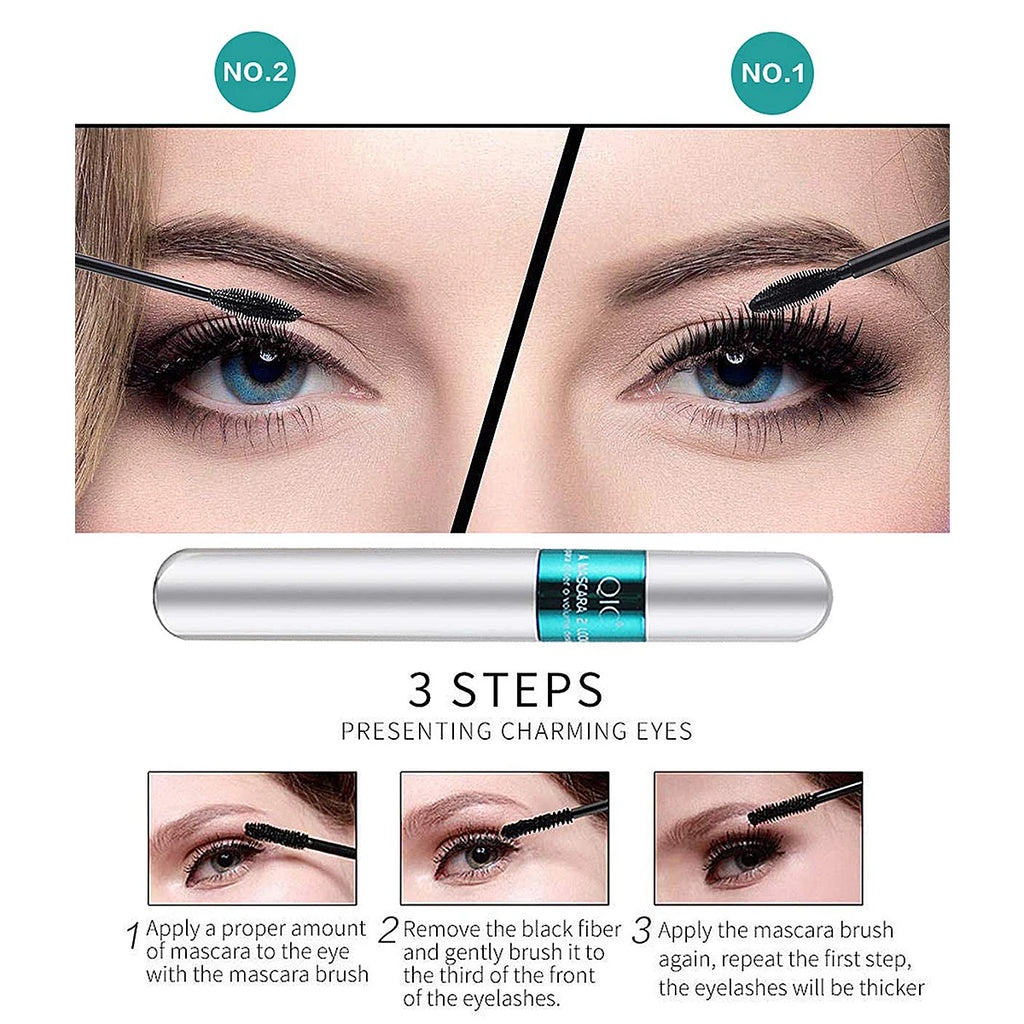 Double In-one Mascara Silk Fiber Mascara Waterproof Mascara for Eyelash Extension Black Thick Lengthening Eye Lashes Cosmetics Qme