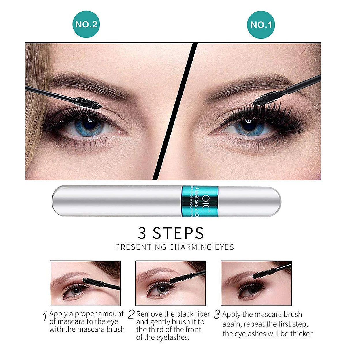 Double In-one Mascara Silk Fiber Mascara Waterproof Mascara for Eyelash Extension Black Thick Lengthening Eye Lashes Cosmetics Qme