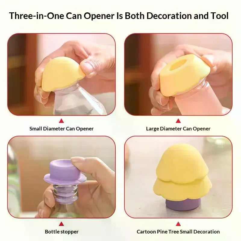 3 In 1 Pine Tree Shape Bottle Silicone Opener Household Beverage Bottle Can Opener Plastic Bottle Size Caliber Universal Stopper Qme