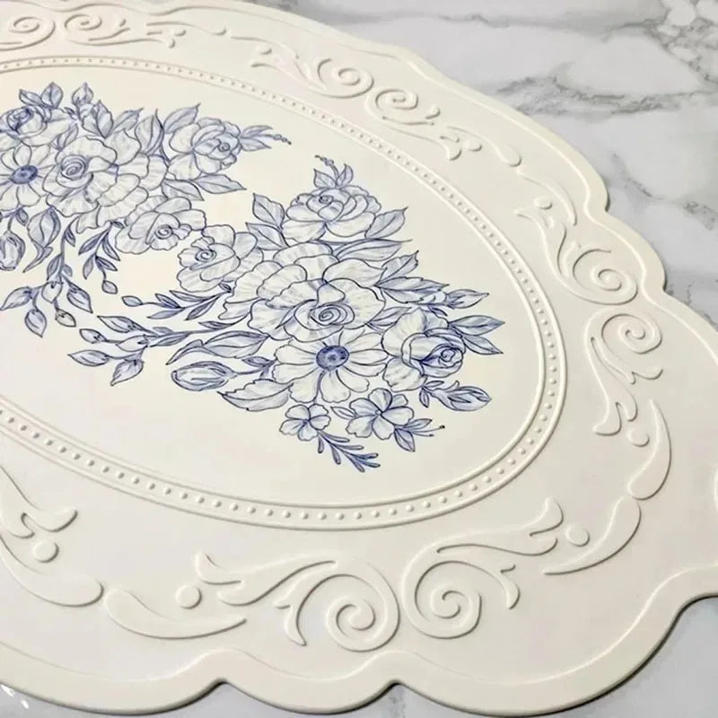 Silicone Placemat European Style Retro Embossed Large Lace Table Mat Non-slip Placemat Non-slip Insulation Mat for Desktop Qme
