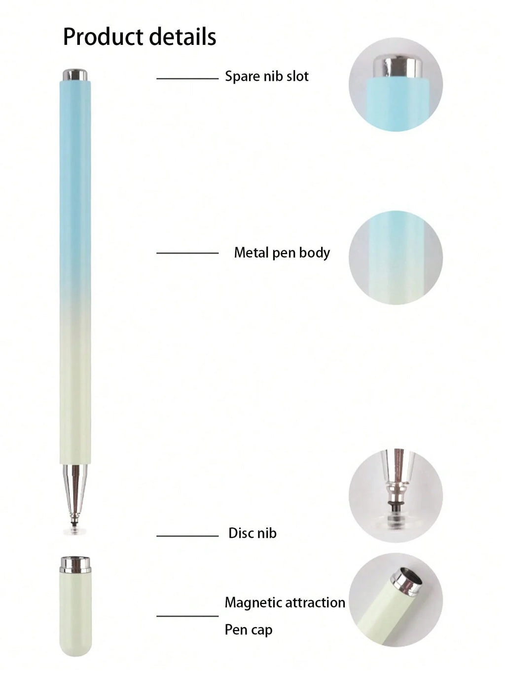 Macaron Gradient Capacitive Pen Disc-shaped Metal Magnetic Cap Stylus Qme