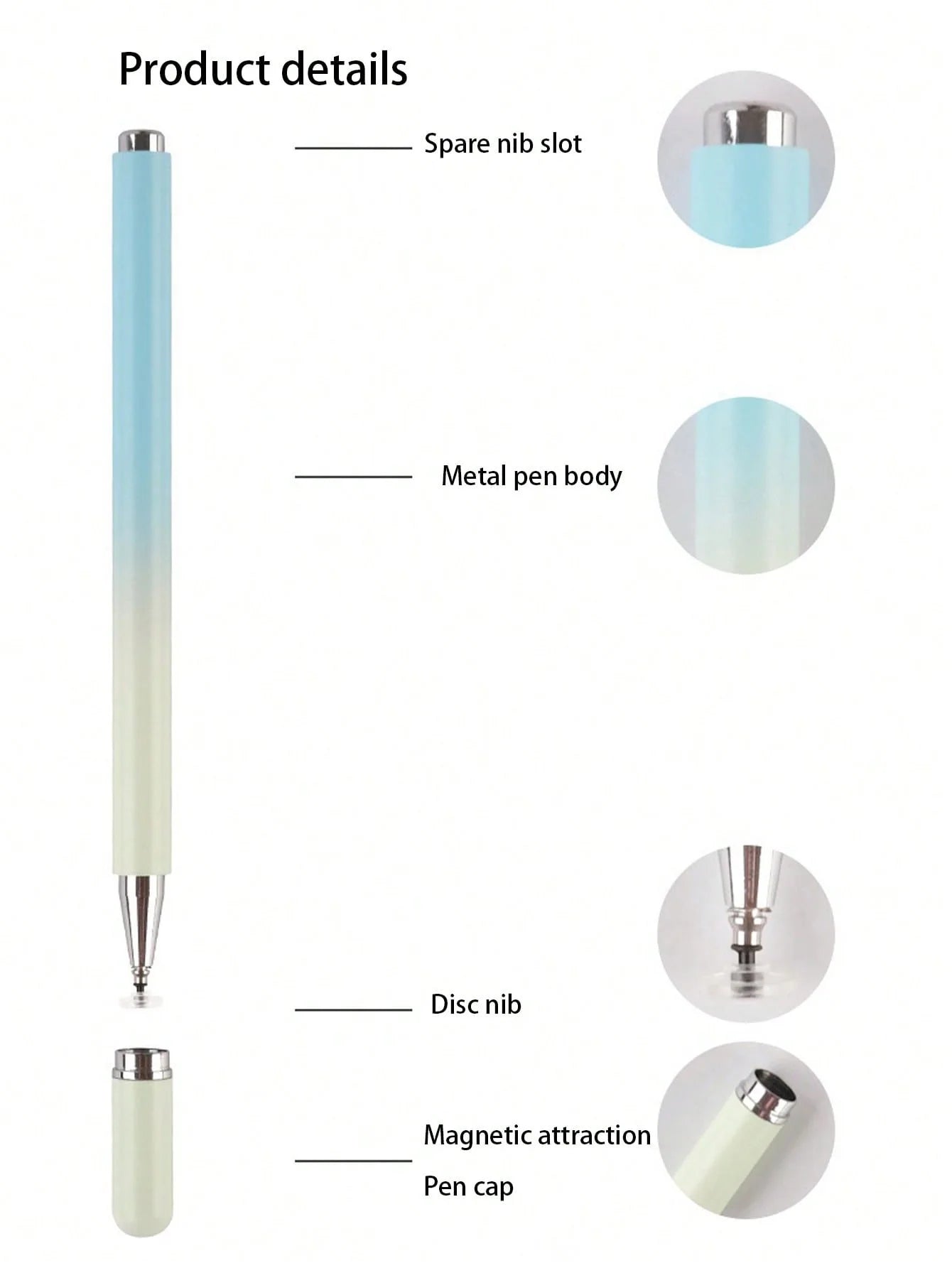 Macaron Gradient Capacitive Pen Disc-shaped Metal Magnetic Cap Stylus Qme