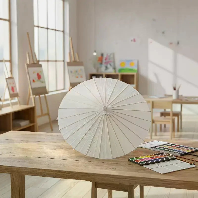 20/30/40/60/84CM Paper Umbrella Blank DIY Handmade Painting Supplies Long-handle Blank Photography Prop Qme