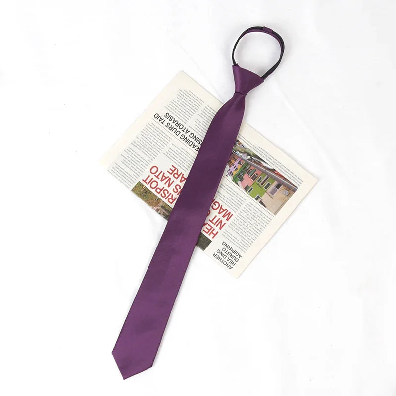 Unisex Black Simple Clip Tie Women Men Zipper Ties Shirt Accessories Qme PURPLE