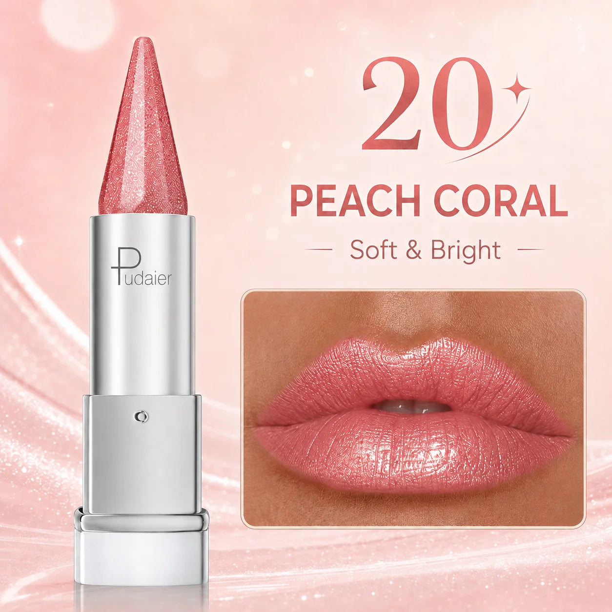 Shimmer Lipstick Fine Glow Pink Nude Lip Balm Long Lasting Qme 20 4g Full Size