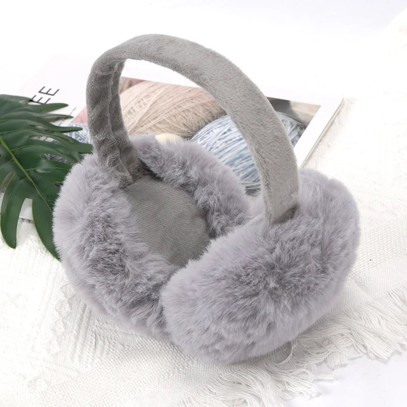 New Autumn Winter Soft Earmuffs Women Men Ear Keep Warmer Plush Solid Color Adjustable Foldable Ear Protection Muffs Earflap Qme GRAY