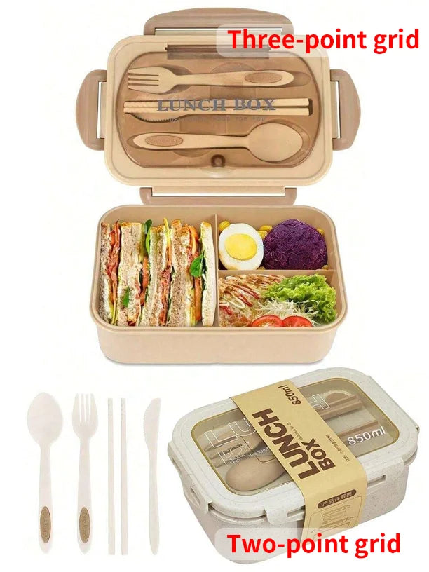 Lunch Box Two Compartments Built-in Cutlery Reusable Microwave Heated Qme