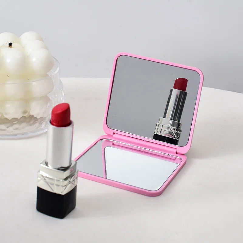 2-Face Makeup Mirror Square Portable Cute Girl's Hand Mini Pocket Qme