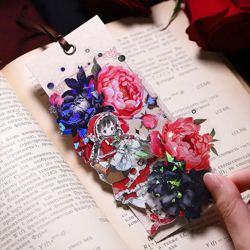 10 Pcs PET Red black flowers Sticker Decoration Natural plants Stickers DIY Diary Album Scrapbook material junk journal supplies Qme