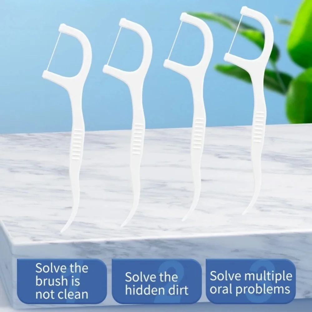 50pcs Polymer Dental Floss Picks Combine Plastic Handles Fine Cleaning Threads Lightweight Portable Design for Daily Oral Care Qme