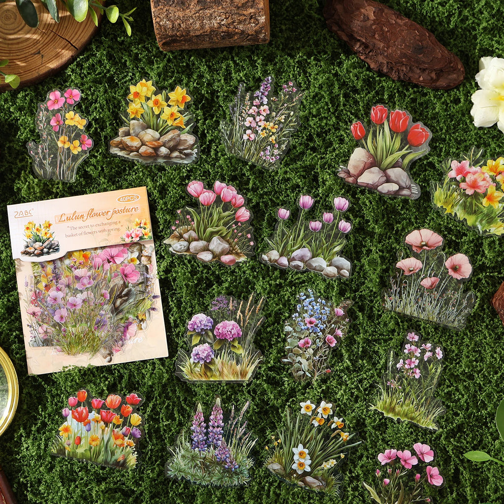 40/240 pcs Vibrant Creative flower plant Stickers hand tent DIY Stick Labels Scrapbooking Material Junk Journal Supplies Qme
