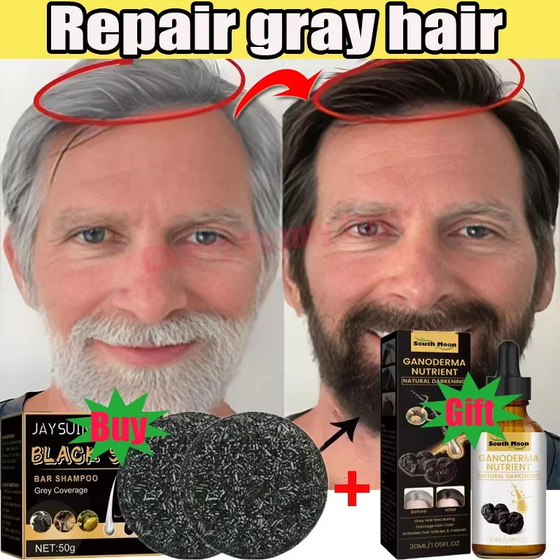 Magic White Hair to Black Shampoo Dye Soap Natural Color Soap Restore Gray Beard Cover Gray Hair Dye Hair Fixing Shampoo Bar Qme