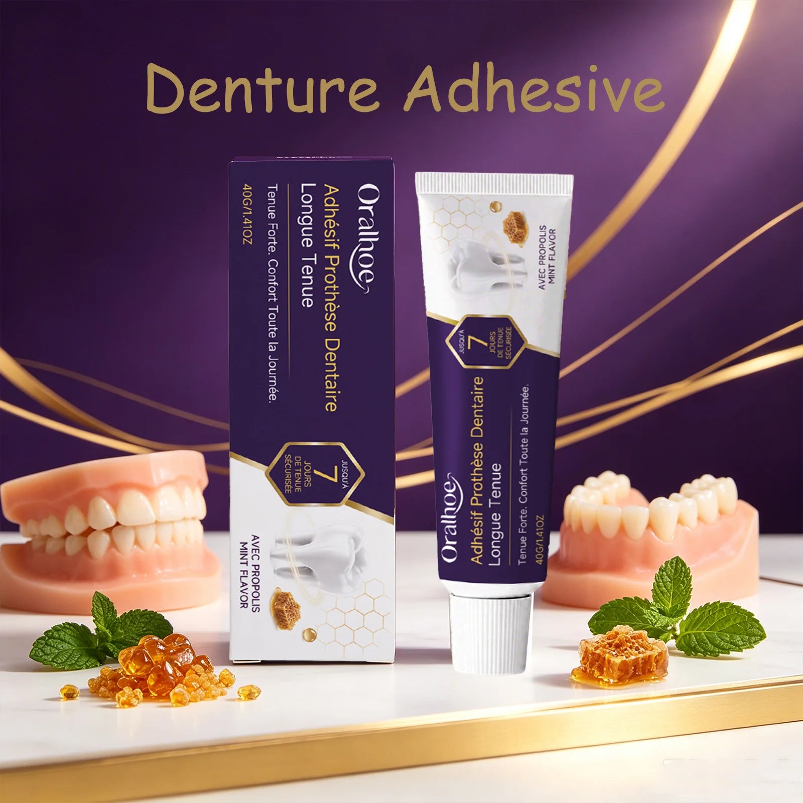 Oralhoe Denture Adhesive for Upper & Lower Denture Long‑Lasting Bonding Comfort‑Fit Portable Breathable Dentures Fixing Cream Qme