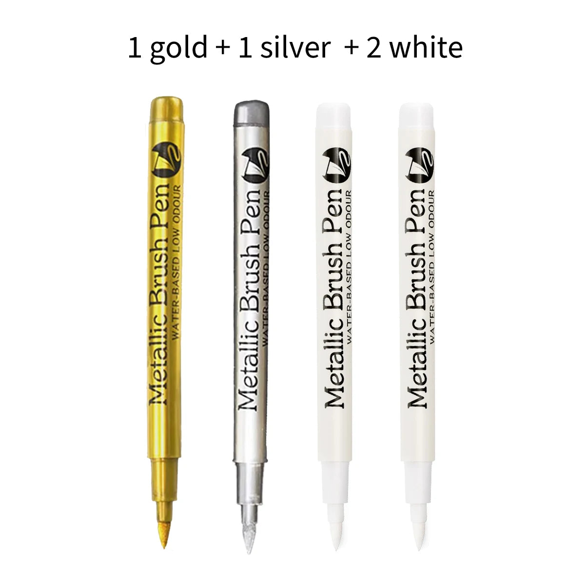 Brush Metallic Marker Pens White/Gold/Silver/Copper Color Permanent Art Marker For Crafts Scrapbooking Stationery Supplies Qme 2White 1Gold 1Silver