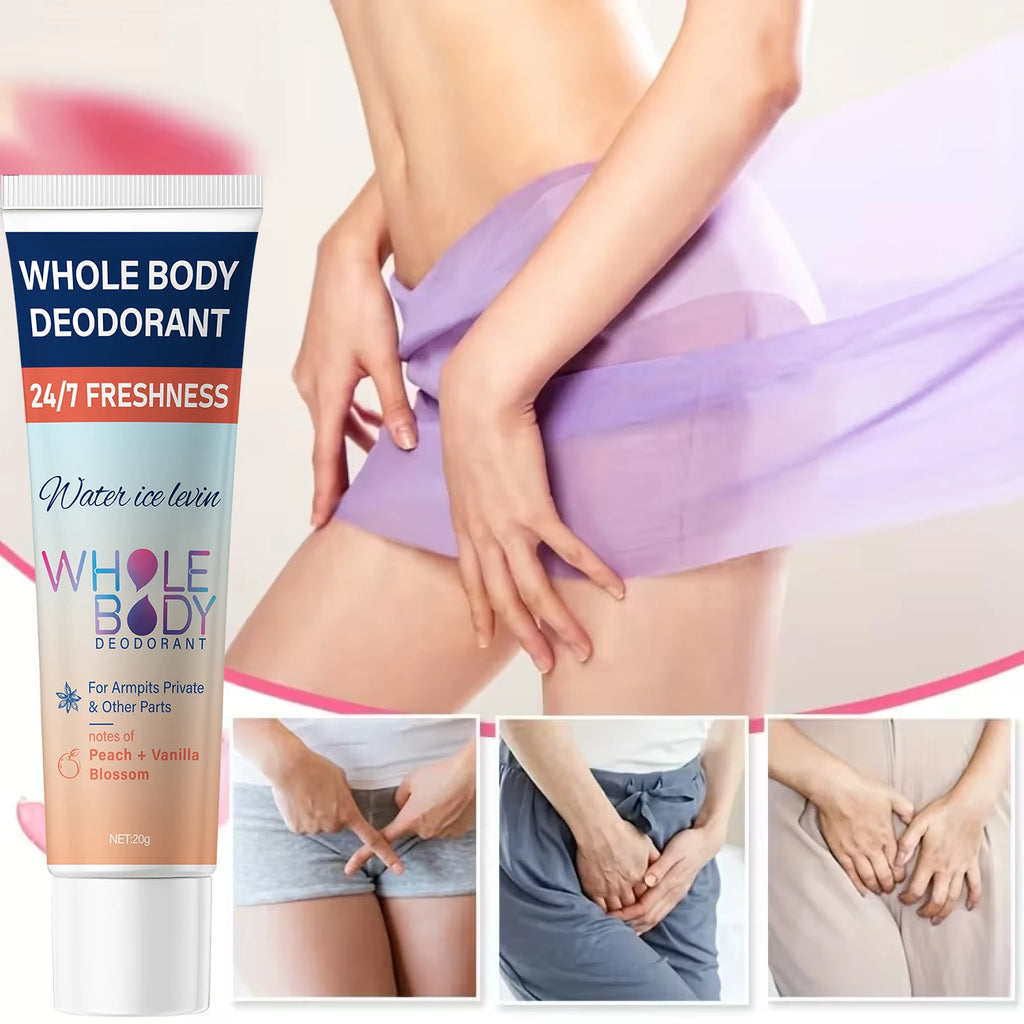 24/7 Freshness Whole Body Deodorant for Armpits & Private Parts with Hyaluronic Acid & Peach Vanilla Scent. Qme