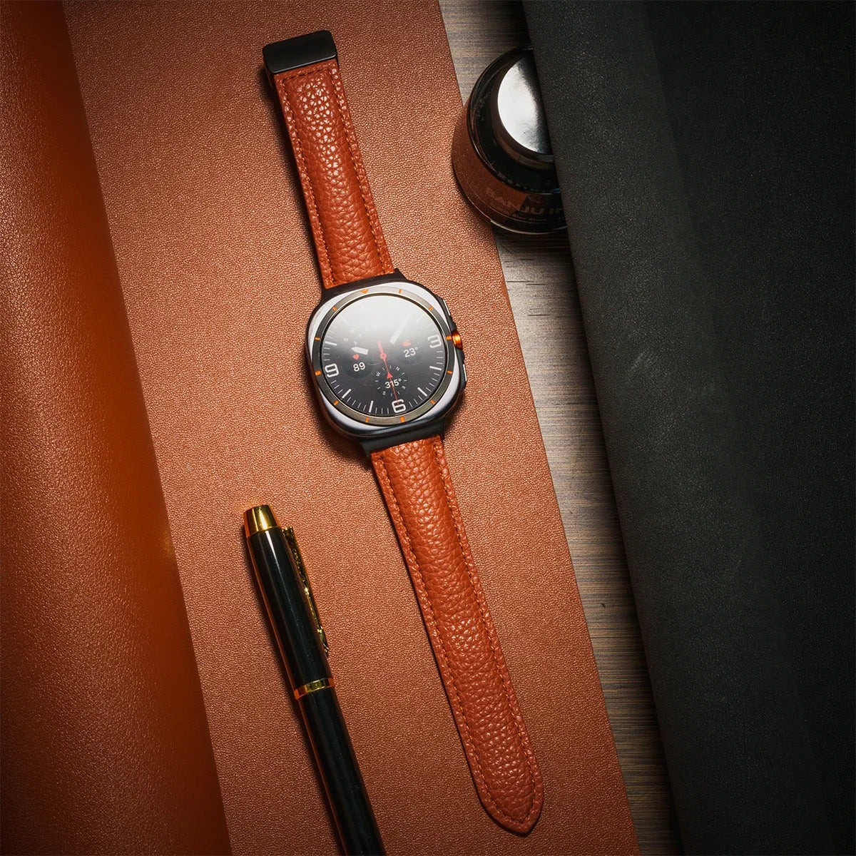 Leather Strap For Samsung Galaxy Watch Ultra 47mm Comfortable Magnetic Bracelet Wristband Galaxy Watch 7 Ultra Belt Accessories Qme Brown-B Galaxy Watch Ultra