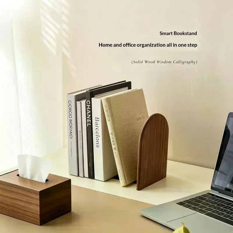 Nature Wooden Bookends Desktop Bookshelf Desk Organizer Office Home Qme