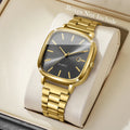Steel strap watch, retro silver square watch, calendar, high-end feel, men's and women's commuting watch Qme Gold Black No Box