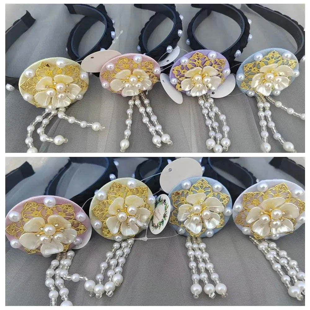 Fashion Flower Korean Headband Pearl Tassels Hanbok Hairband Qme