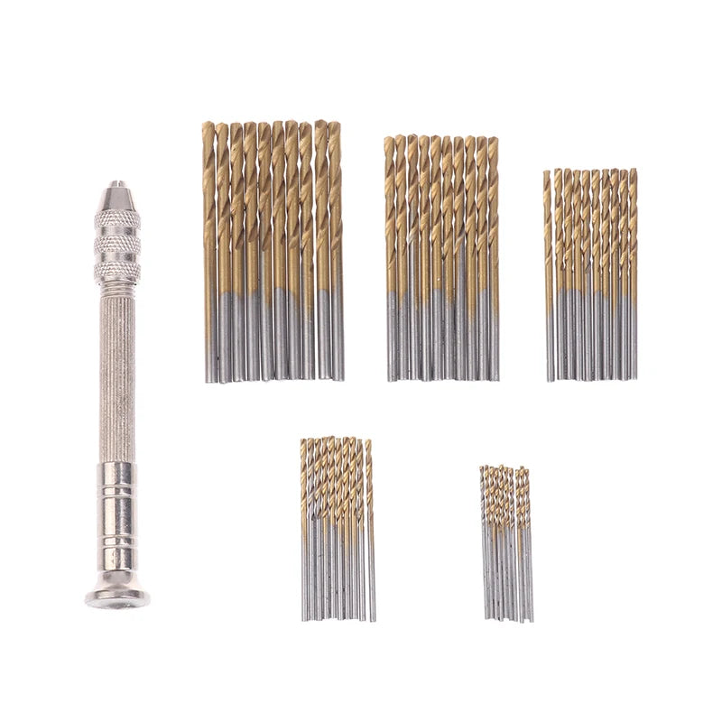 50Pcs Precision Pin Vise Hobby Drill With Model Twist Hand Drill Bits Set High Speed Hole Opening DIY Drilling Tool Qme Gold