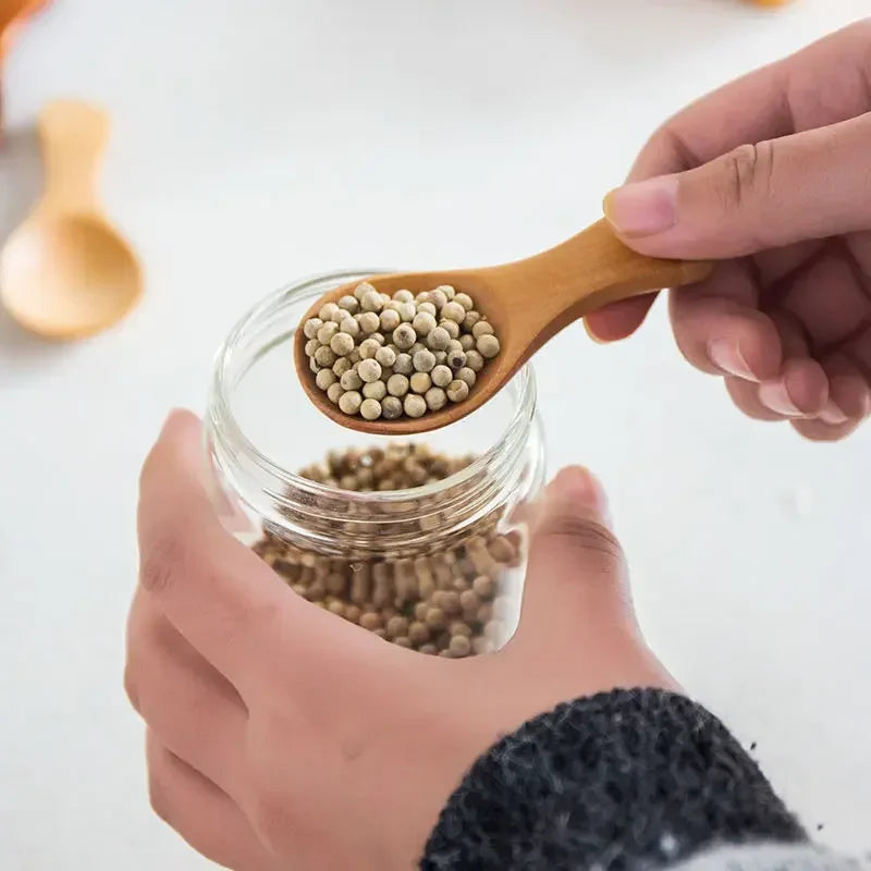 Mini Wooden Spoons Small Kitchen Spice Condiment Spoon Sugar Tea Coffee Scoop Short Handle Wood Kids Spoon Kitchen Gadgets Qme