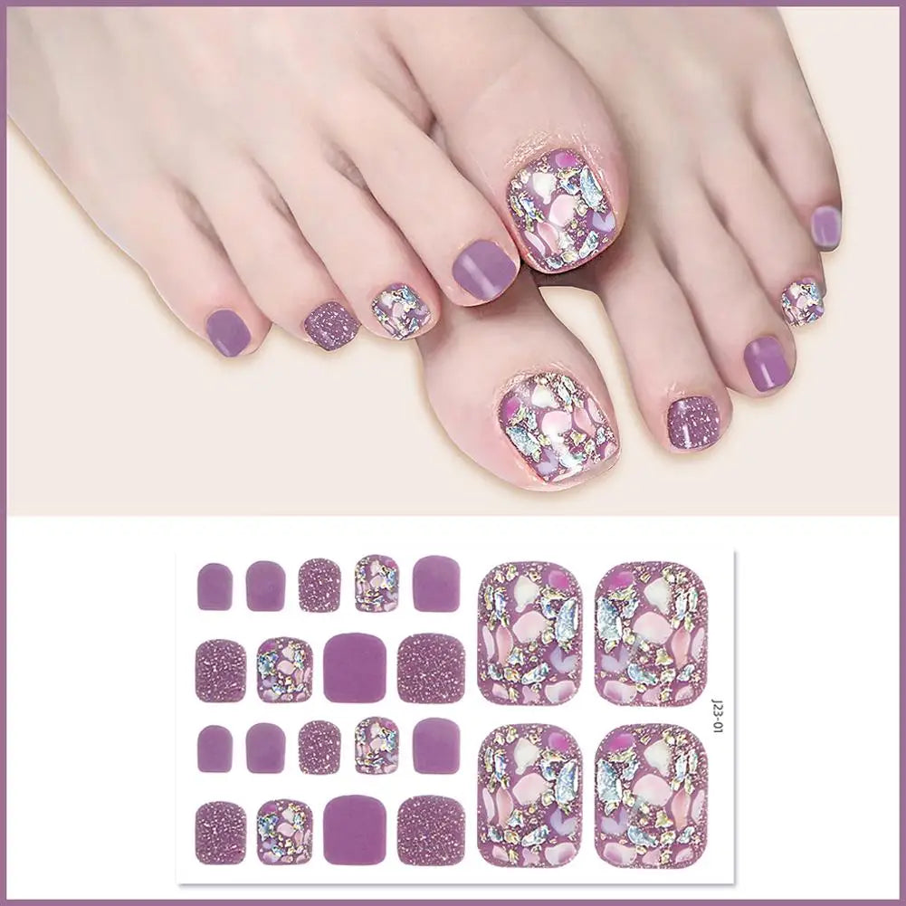 22 Counts Glitter Toe Nail Stickers Removable Flash Wraps Self Qme 01