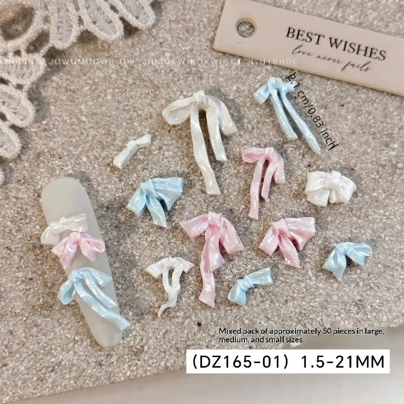 Bowknot Nail Art Decorations 3D Satin Light Charms Colorful Ribbon Qme
