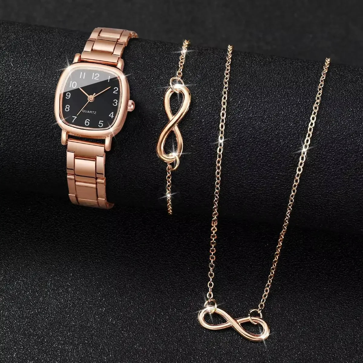 3PCSStarry Sky Water Diamond Fashion Watch Women's Small Dial Small Fragrance Style Full Diamond Chain Elliptical Bracelet Watch Qme