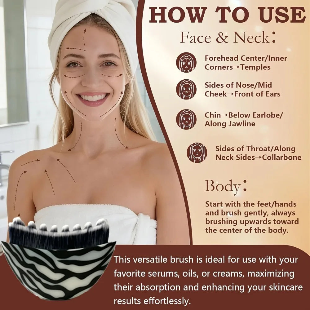 Zebra Print Lymphatic Drainage Face Brush Lid Contouring Lifting Qme