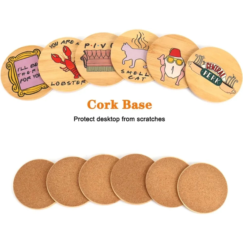 Wooden Coasters Holder Cozy Home Decor Food Cat Lobster Pattern Qme