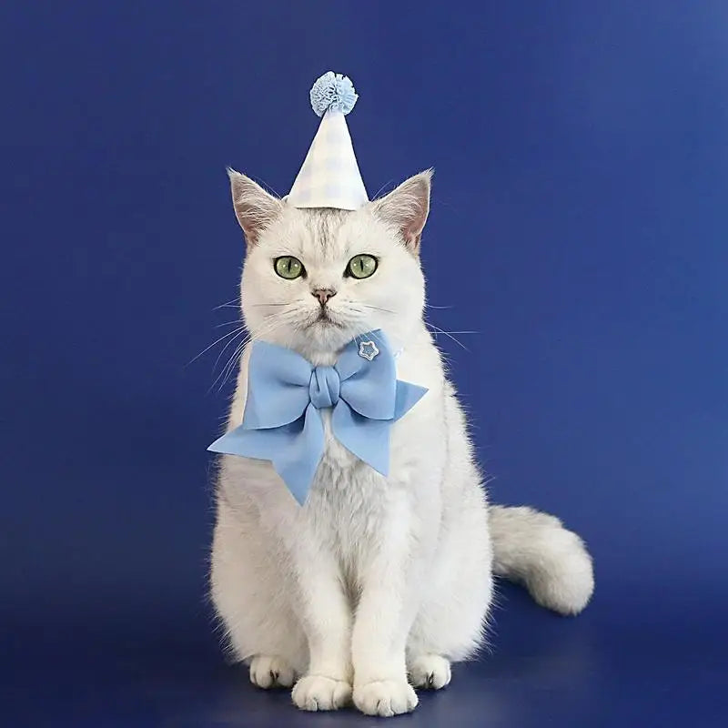 Birthday Hat Cat Dog Collar Hats Cute Pet Headwear Adjustable Bow Tie Qme