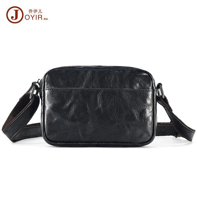 Men's Full Leather Retro Crossbody Messenger Bag Qme black (20cm<Max Length<30cm)