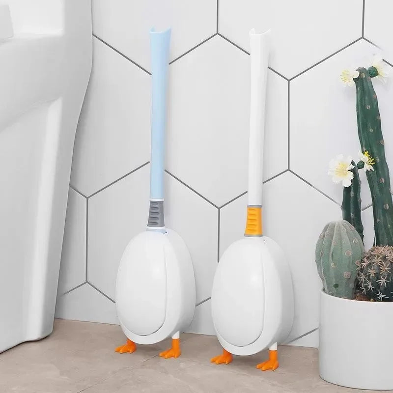 Cute Diving Duck Style Toilet Brush Wall-mounted Floor-Standing Silicone Toilet Brush with Base Bathroom Cleaning Brush Set Qme