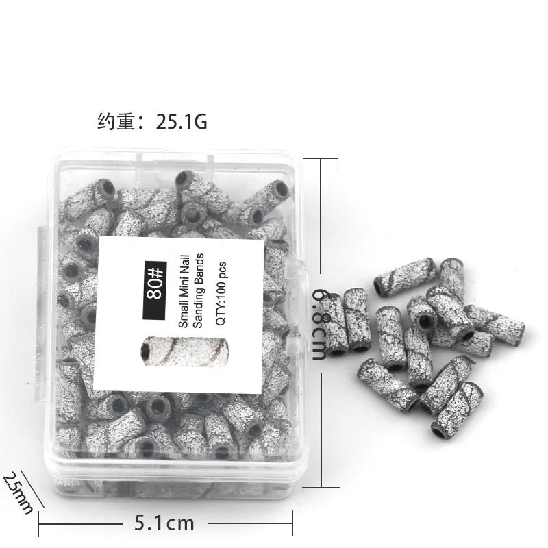 50/100Pcs 3mm Mini White Sanding Bands Stainless Steel Nail Drill Bits Mandrel Electric Manicure Accessories Tool Qme 100pcs Grits 80