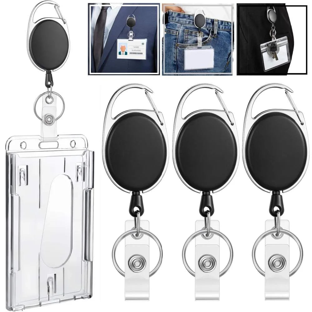 Transparent Cards Slots ID Tag Heavy-Duty Badge Holders Hard Transparent Scratch-Proof Case Protector Retractable Badge Clips Qme