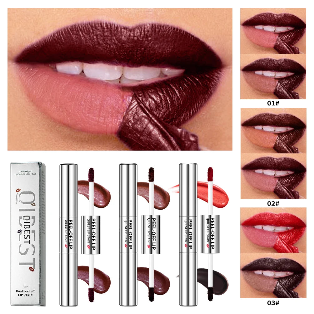 QIBEST Double Headed Lipliner Peel Off Tattoo Lipgloss Lasting Matte Lip Tint Brown Contour Tear-off Lip Stain 2 In 1 Stick Qme
