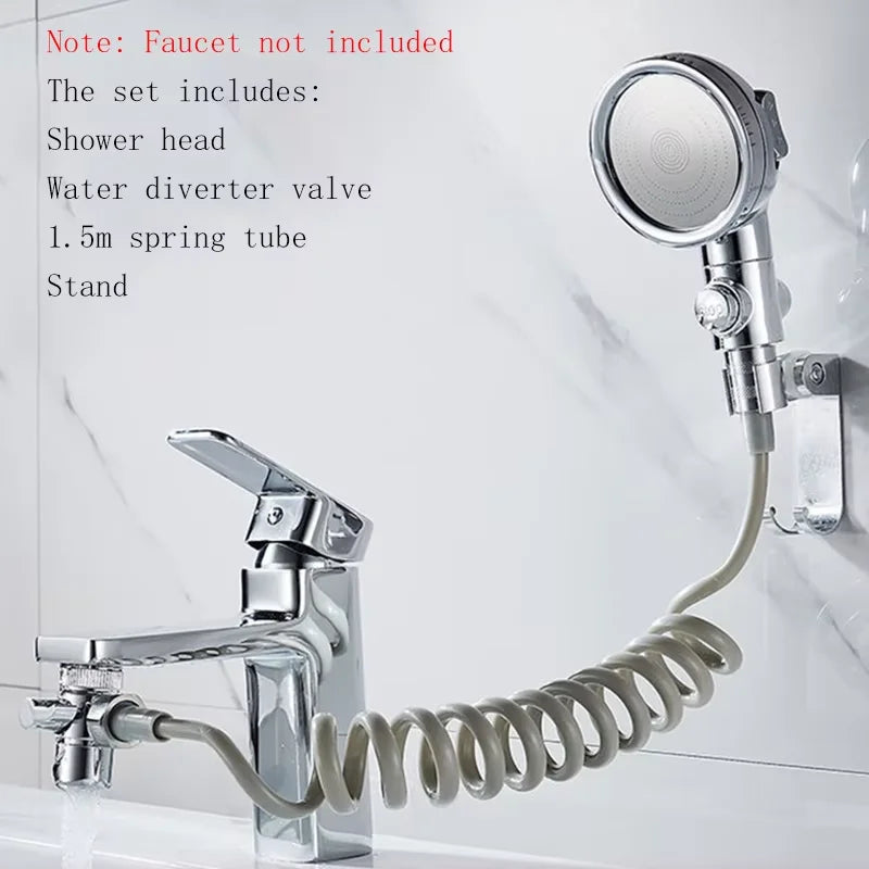 Shower Faucet External Washbasin Swimming Pool Shampoo Shower Extender Bathroom Hand Washing Shower Booster Nozzle Kit Qme 3 modes set