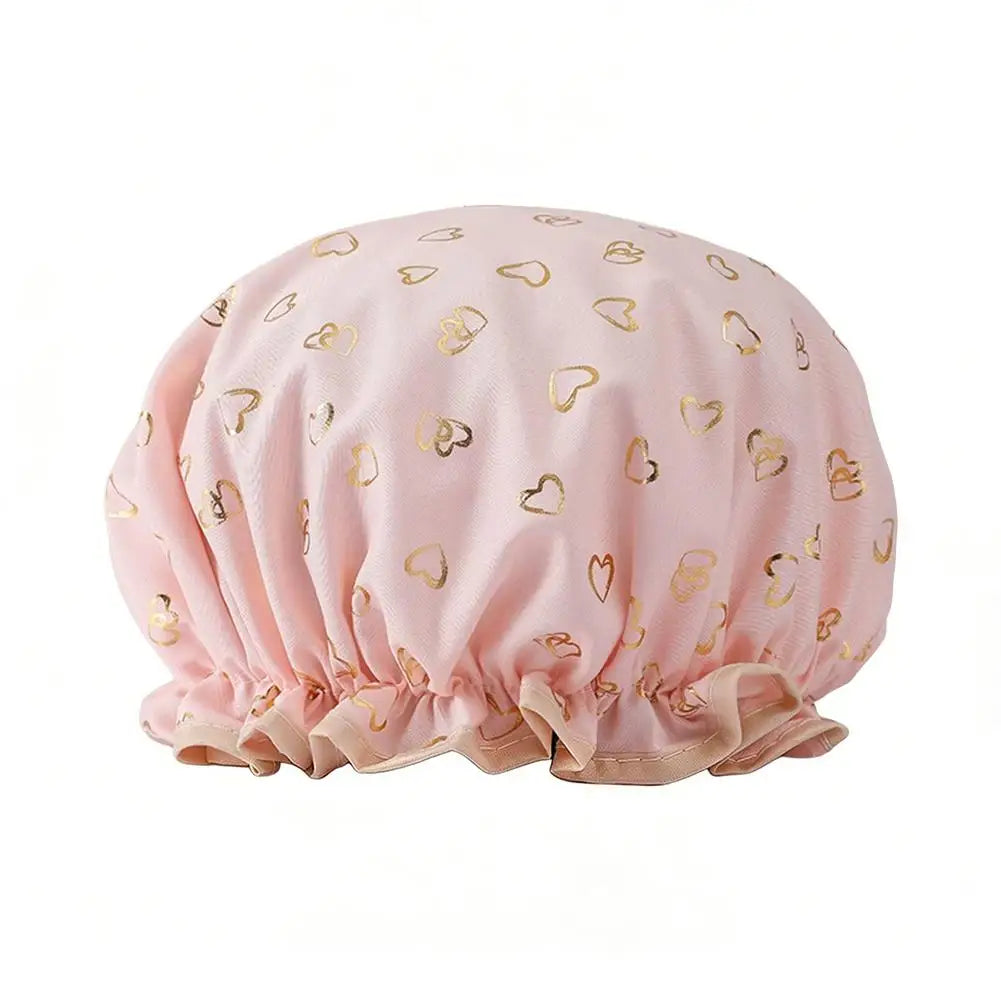 Large Shower Caps Women Reusable Waterproof Cap Double Layers Bath Qme pink