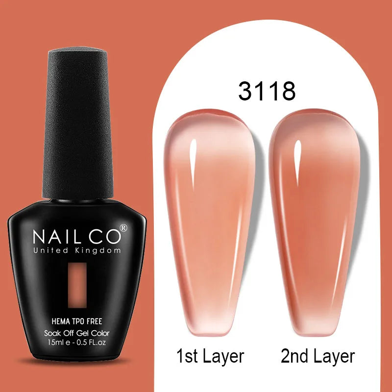 Nailco Jelly Gel Nail Polish Transparent Varnishes 44 Colors Red Pink